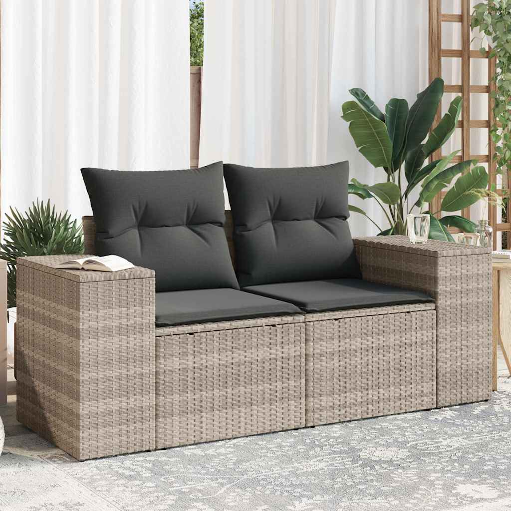 Gartensofa mit Kissen 2-Sitzer Hellgrau Poly Rattan