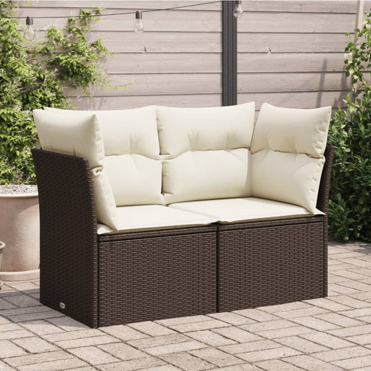 Gartensofa mit Kissen 2-Sitzer Braun Poly Rattan