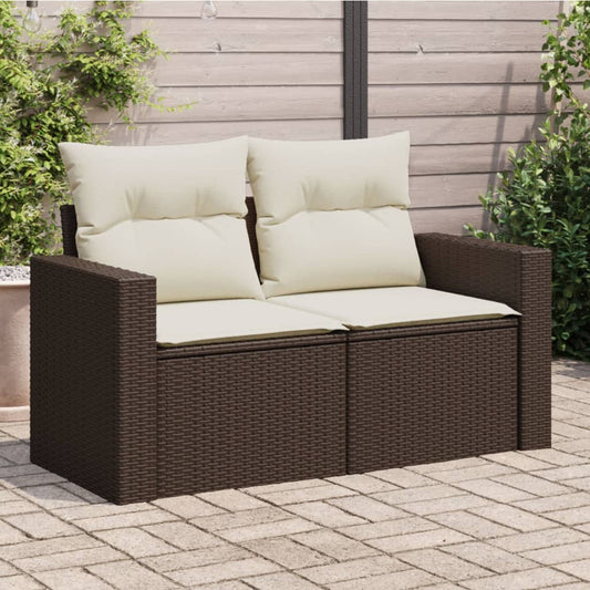 Gartensofa mit Kissen 2-Sitzer Braun Poly Rattan