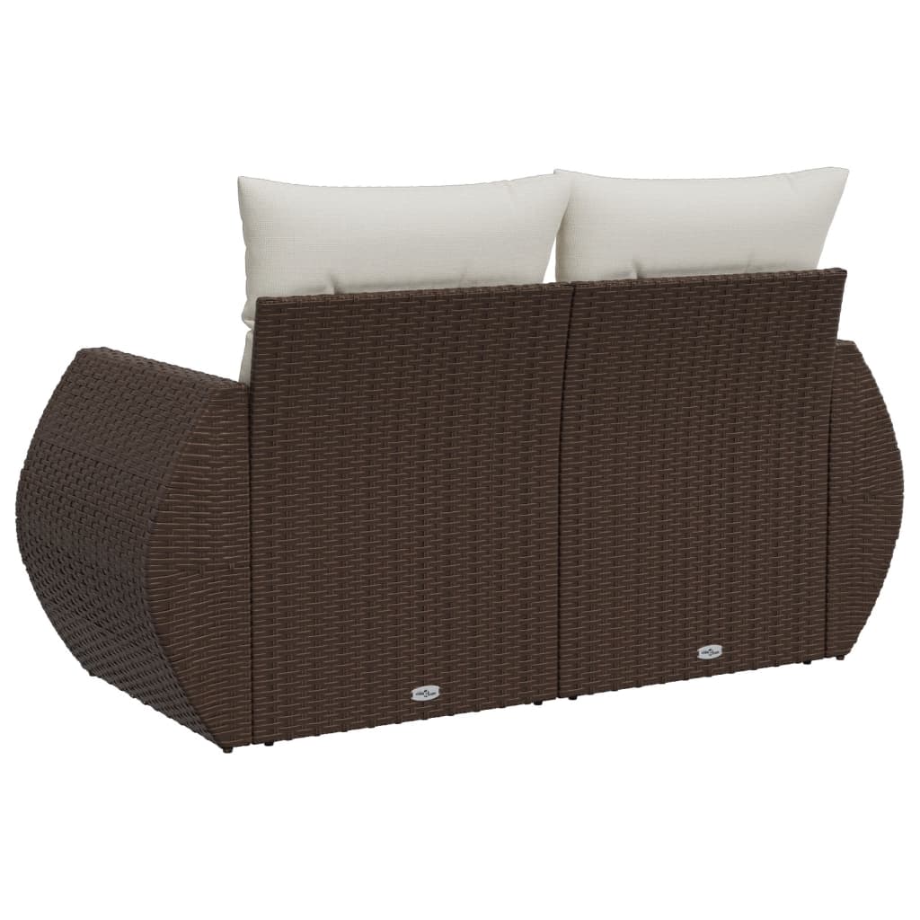 Gartensofa mit Kissen 2-Sitzer Braun Poly Rattan