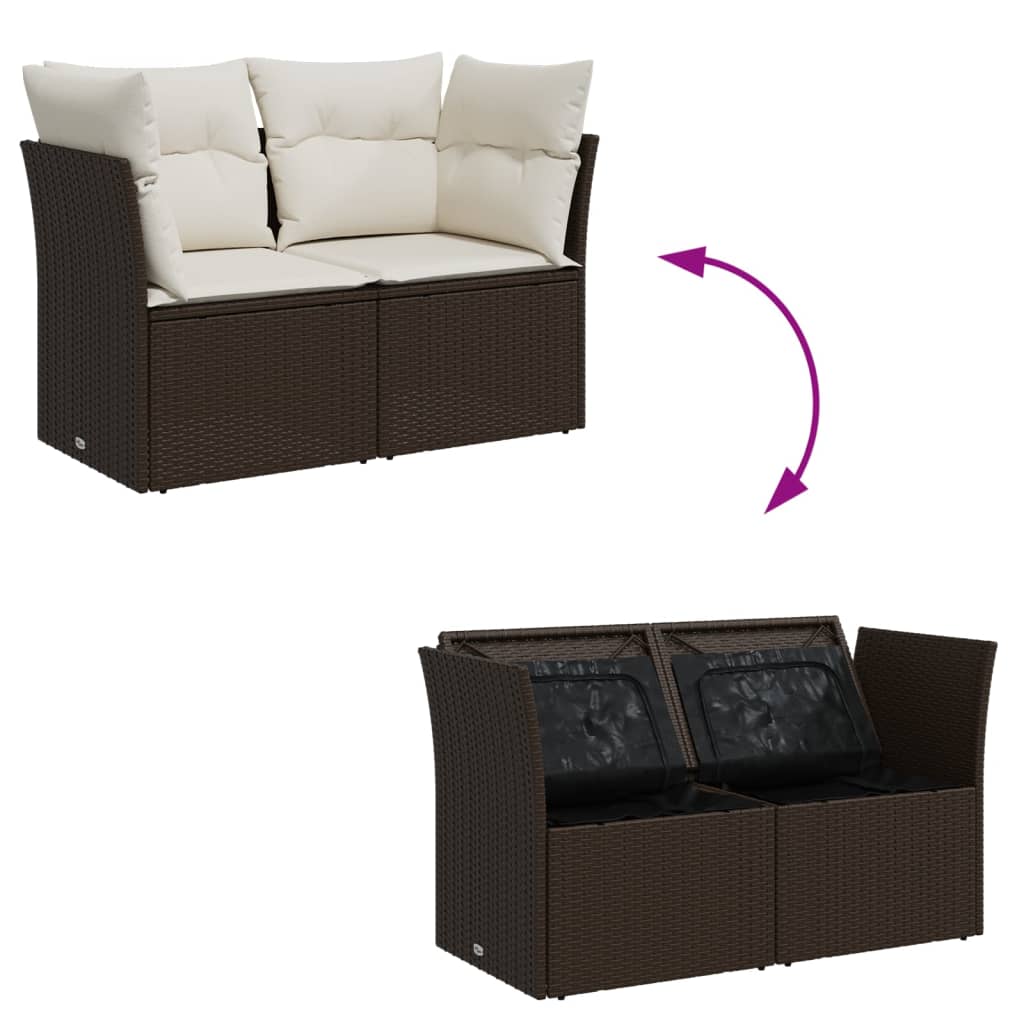 Gartensofa mit Kissen 2-Sitzer Braun Poly Rattan