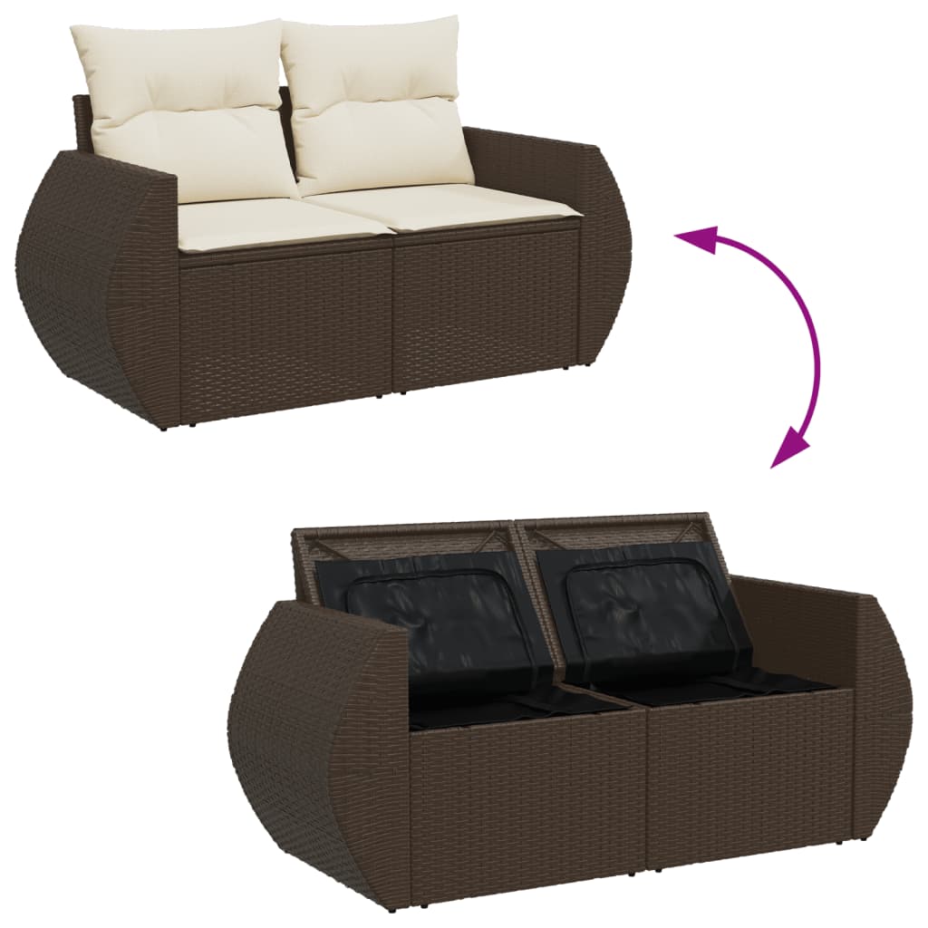 Gartensofa mit Kissen 2-Sitzer Braun Poly Rattan