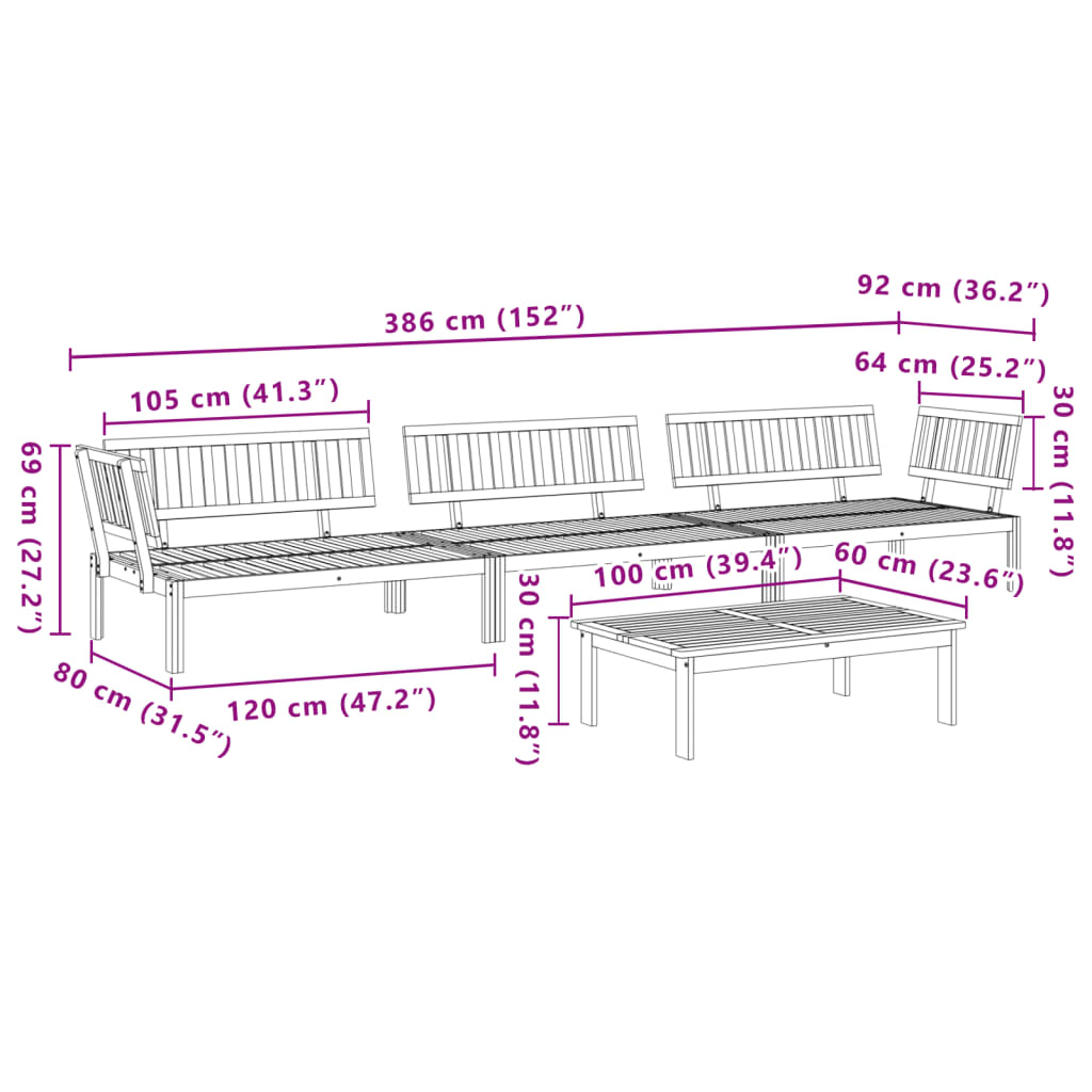 4-tlg. Garten-Sofagarnitur aus Paletten Massivholz Akazie