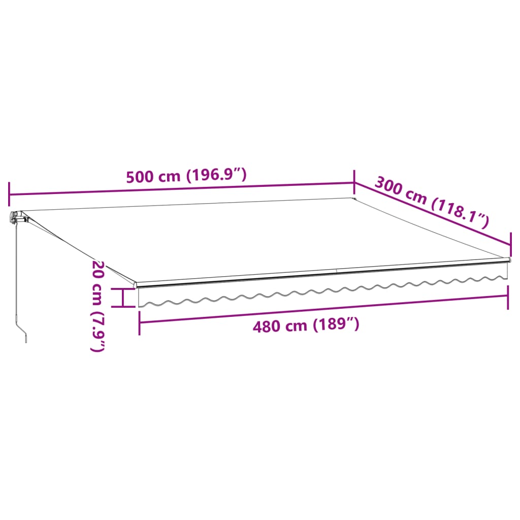 Markise Manuell mit LED Weinrot 500x300 cm