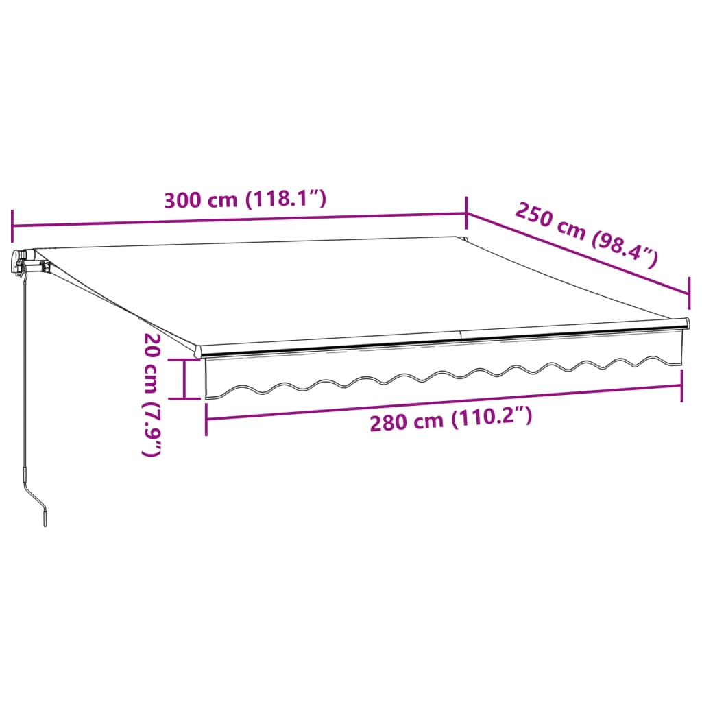 Markise Manuell mit LED Weinrot 300x250 cm