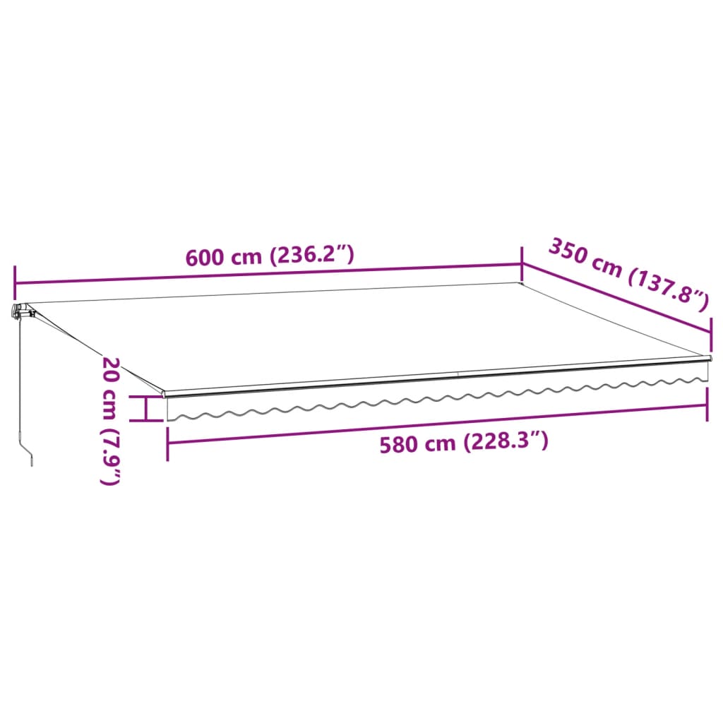 Markise Manuell mit LEDs Braun 600x350 cm