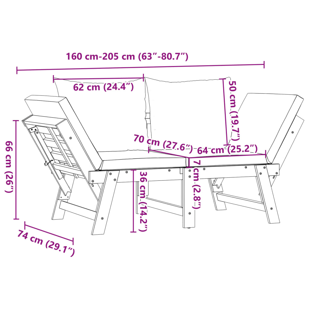 Gartenbank mit Kissen 2-in-1 Massivholz Akazie