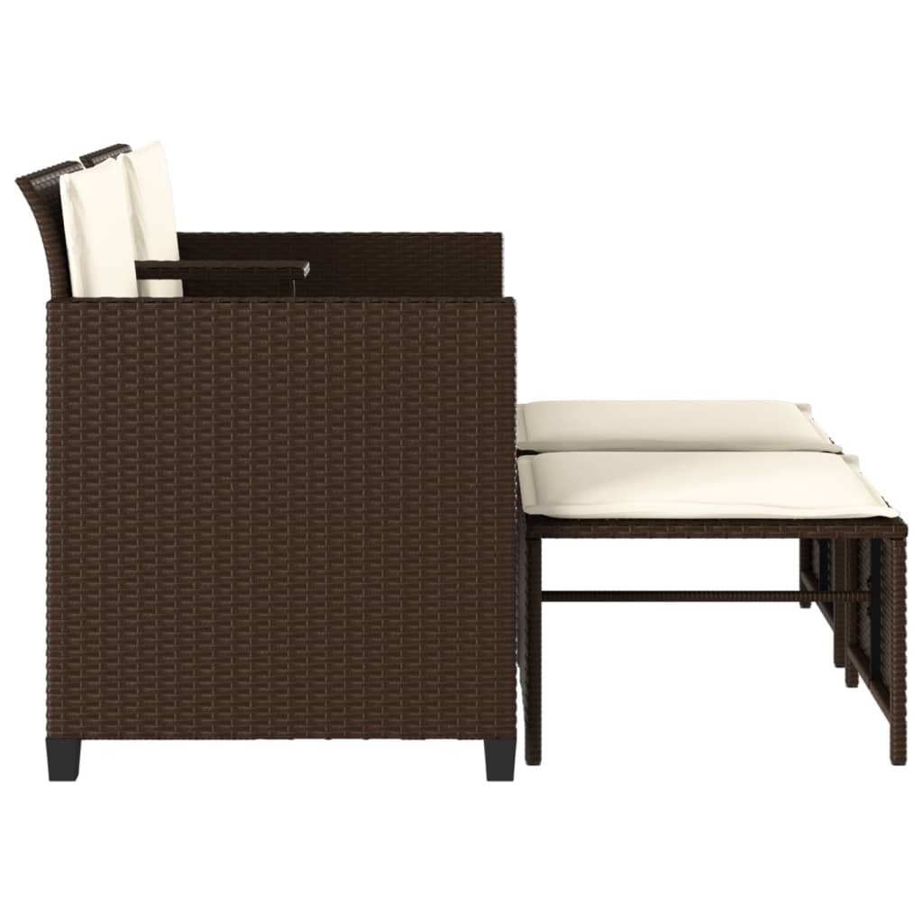 Gartensofa 2-Sitzer mit Tisch und Hockern Braun Poly Rattan