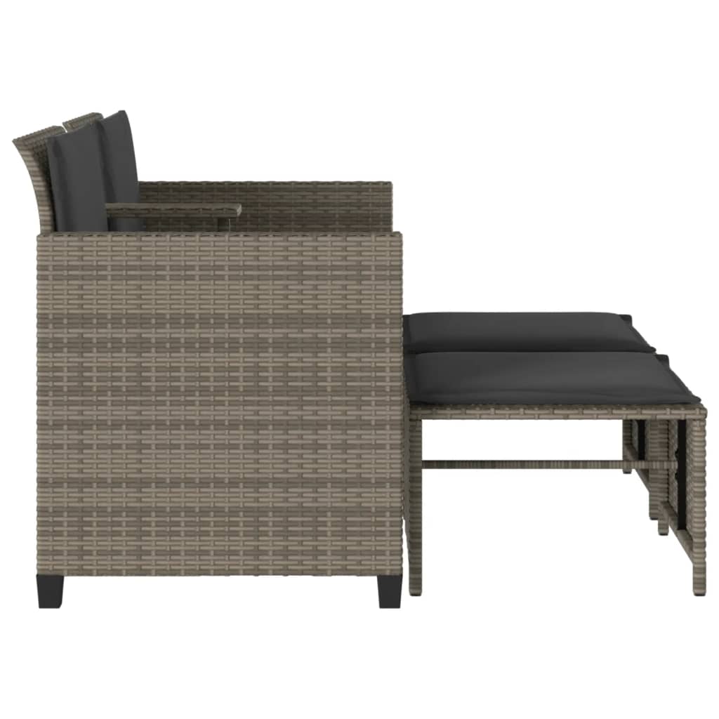 Gartensofa 2-Sitzer mit Tisch und Hockern Grau Poly Rattan