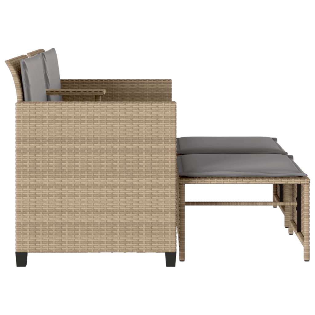 Gartensofa 2-Sitzer mit Tisch und Hockern Beige Poly Rattan