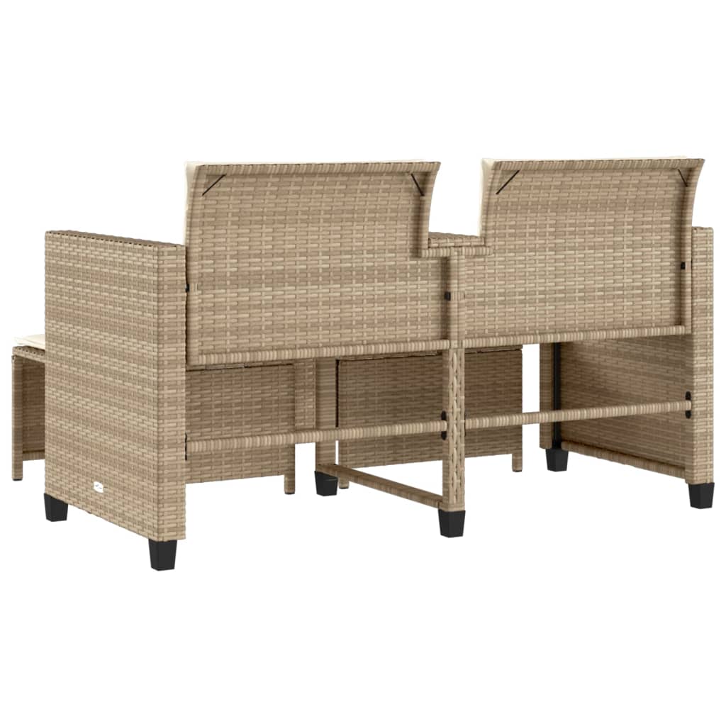 Gartensofa 2-Sitzer mit Tisch und Hockern Beige Poly Rattan