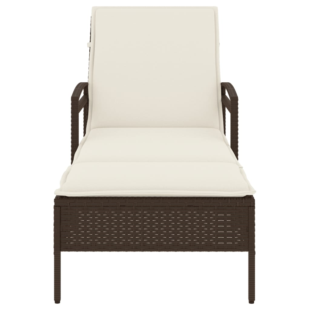 Sonnenliege mit Auflage Braun 63x200x81 cm Poly Rattan