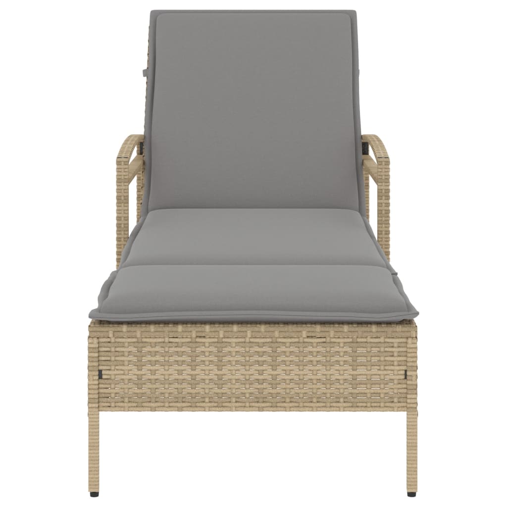 Sonnenliege mit Auflage Beige 63x200x81 cm Poly Rattan