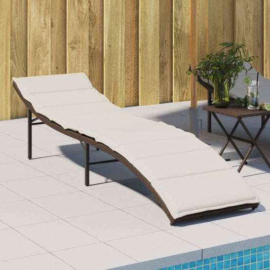 Sonnenliege mit Kissen Braun 55x199x50 cm Poly Rattan