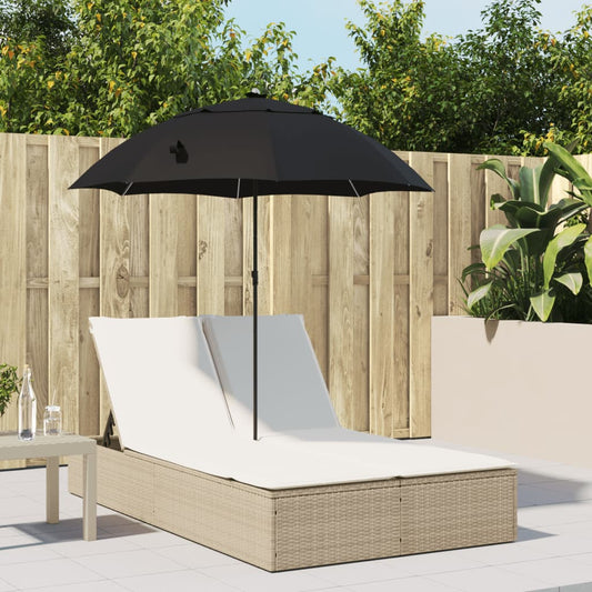 Doppel-Sonnenliege mit Kissen & Sonnenschirm Beige Poly Rattan