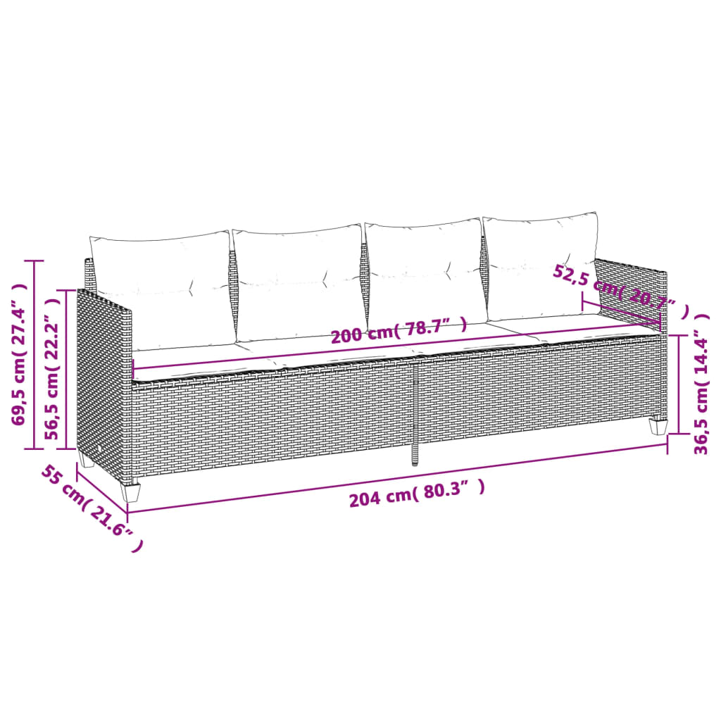 Sonnenliege mit Kissen Grau Poly Rattan