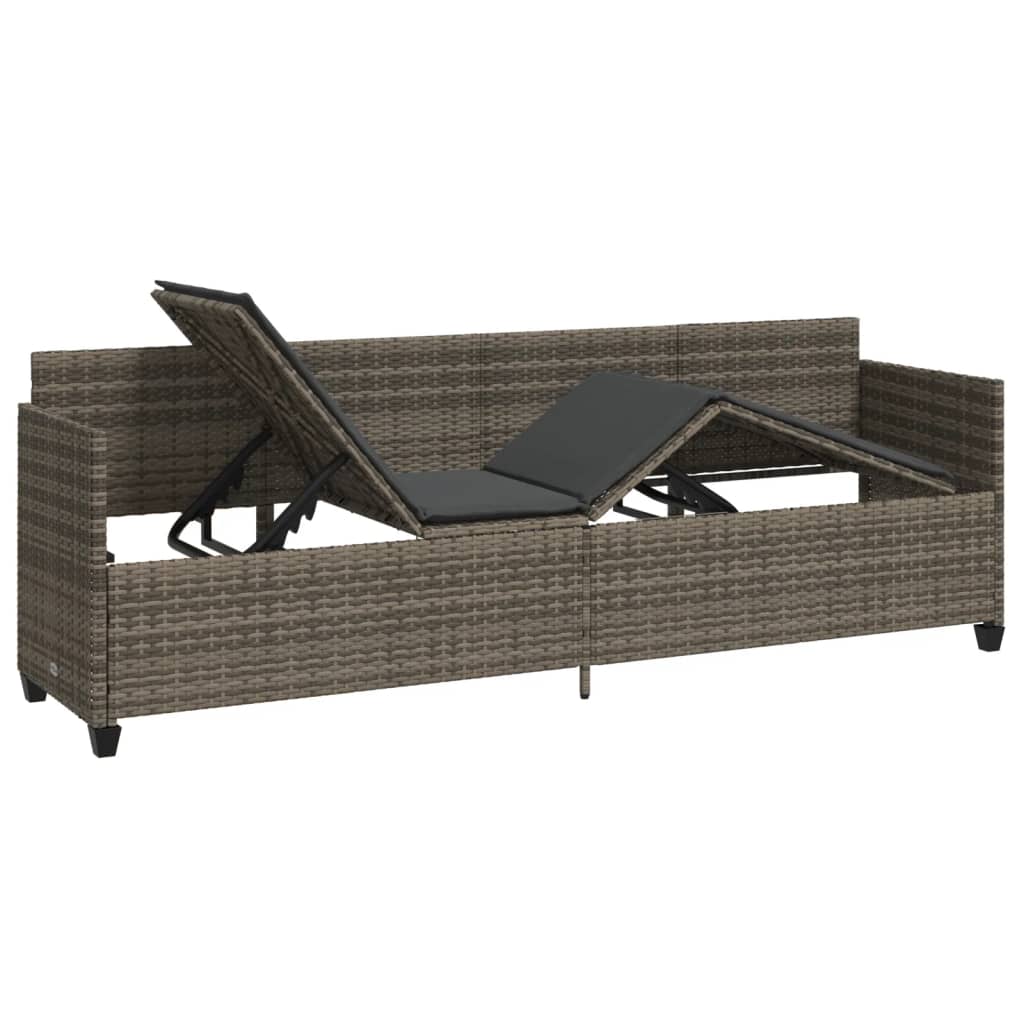 Sonnenliege mit Kissen Grau Poly Rattan