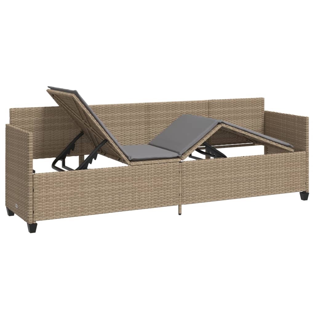 Sonnenliege mit Kissen Beige Poly Rattan