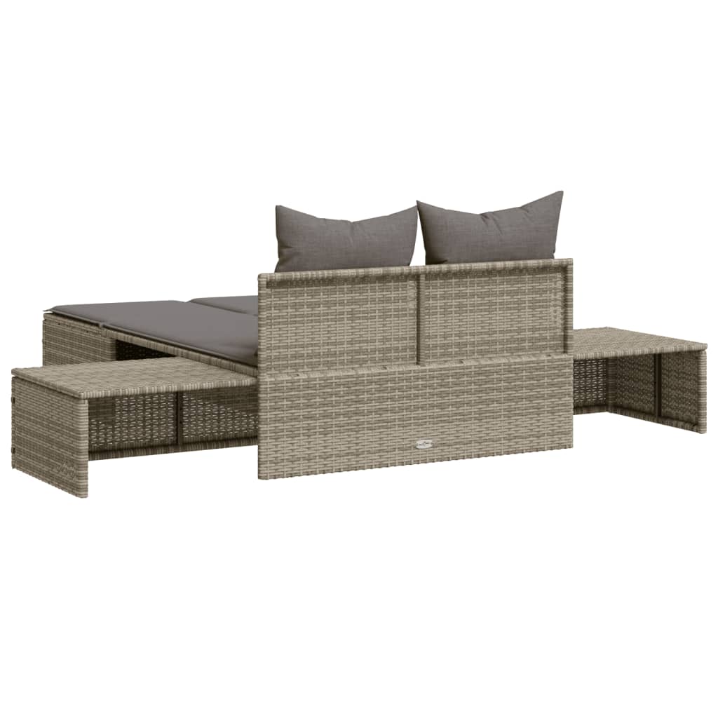 Doppel-Sonnenliege mit Kissen Grau Poly Rattan