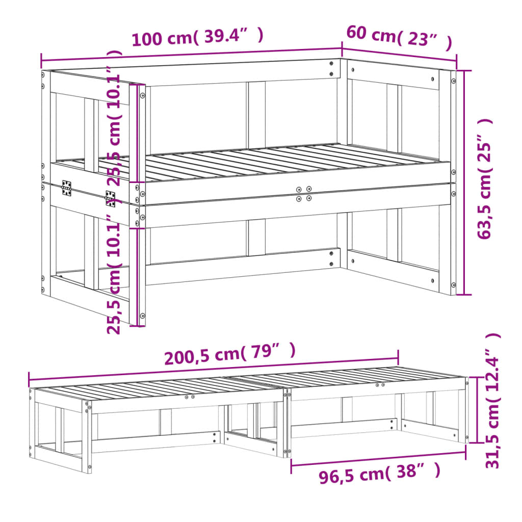 2-in-1 Gartensofa Verlängerbar Weiß Massivholz Kiefer