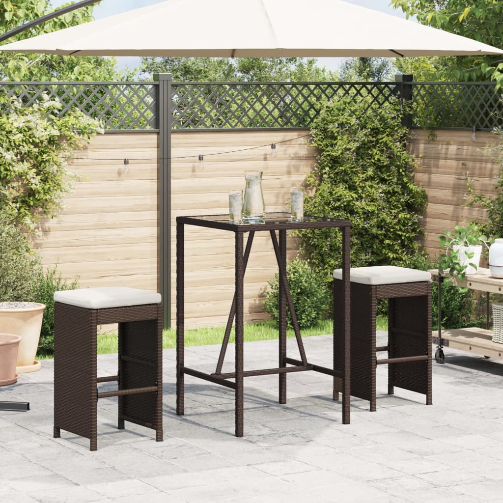 Garten-Barhocker mit Kissen 2 Stk. Braun Poly Rattan