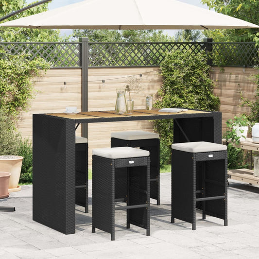 Garten-Barhocker mit Kissen 4 Stk. Schwarz Poly Rattan