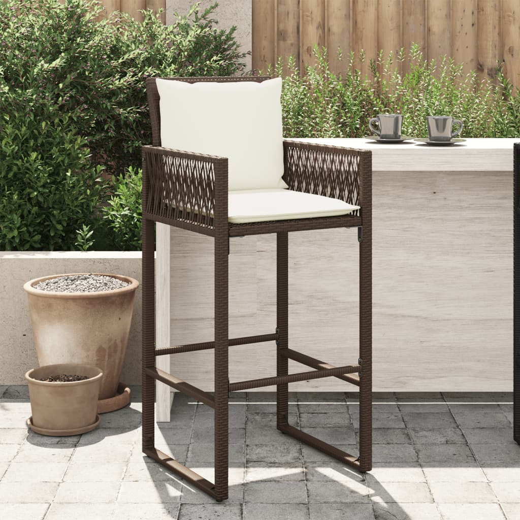 Garten-Barhocker mit Kissen 2 Stk. Braun Poly Rattan