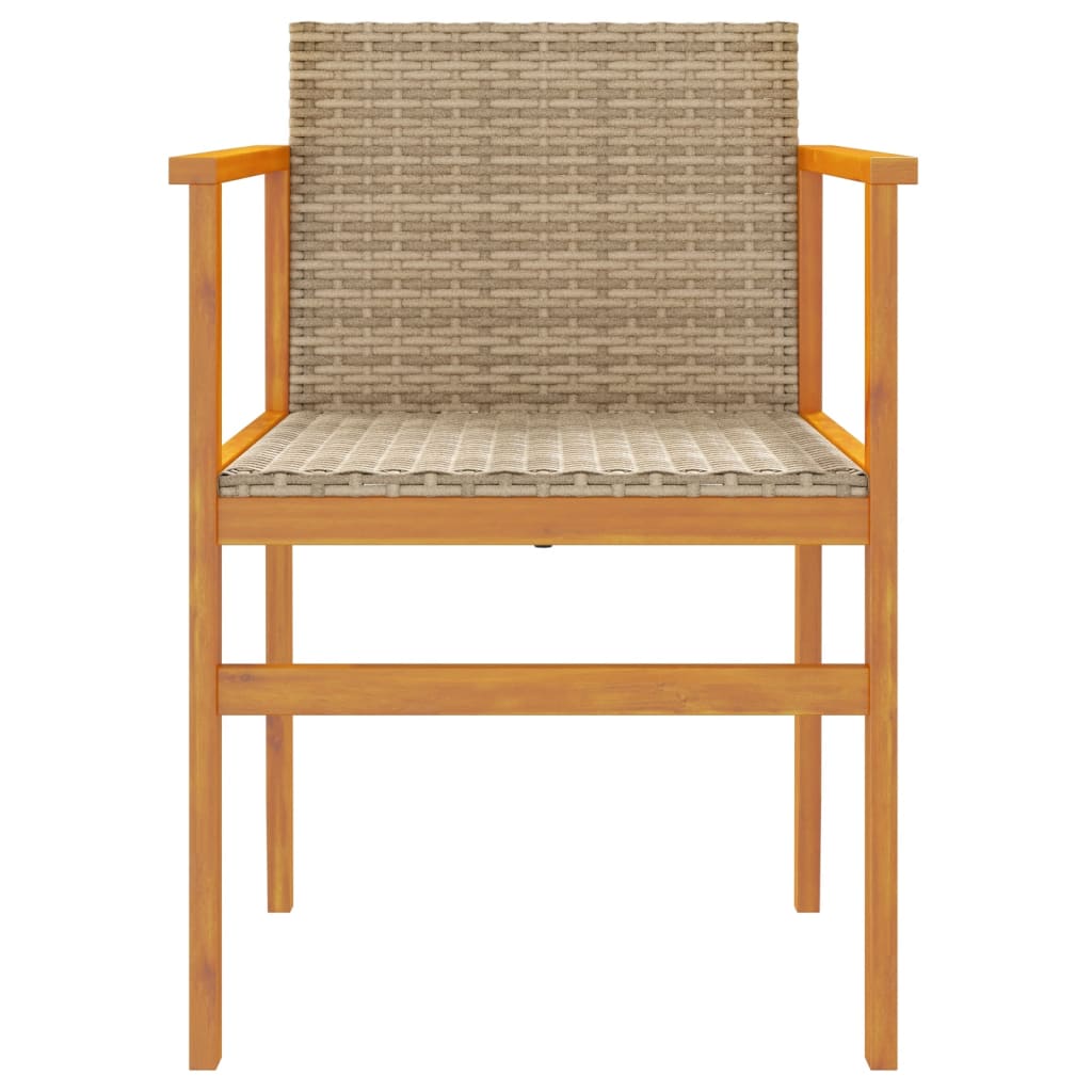 Gartenstühle 2 Stk. Beige Poly Rattan und Massivholz