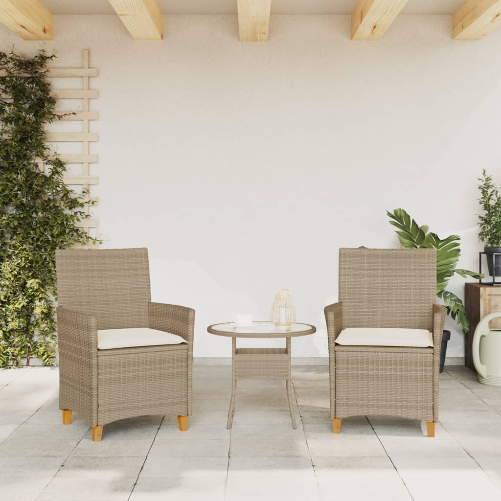 Gartenstühle mit Kissen 2 Stk. Beige Poly Rattan Massivholz