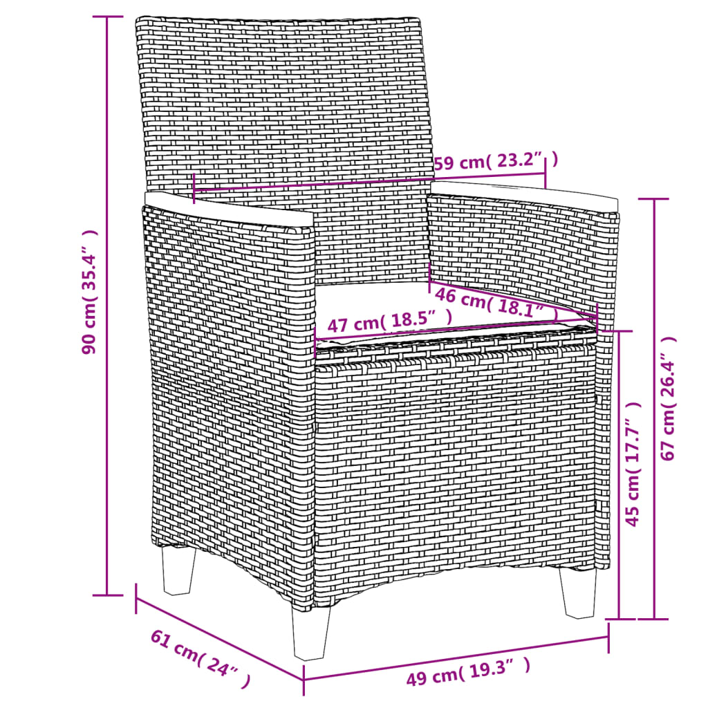 Gartenstühle mit Kissen 2 Stk. Schwarz Poly Rattan Massivholz