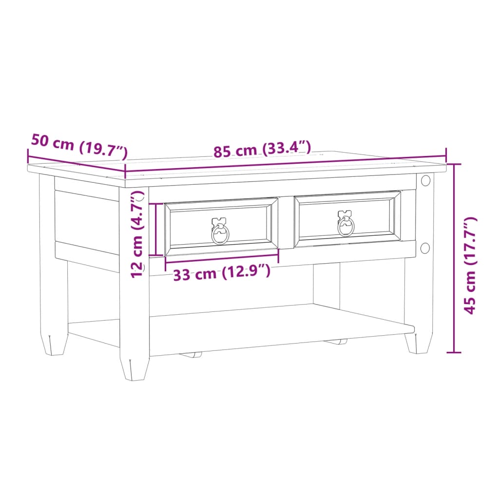 Couchtisch mit Schubladen Corona 85x50x45 cm Massivholz Kiefer