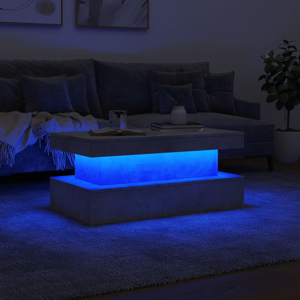 Couchtisch mit LED-Leuchten Betongrau 90x50x40 cm