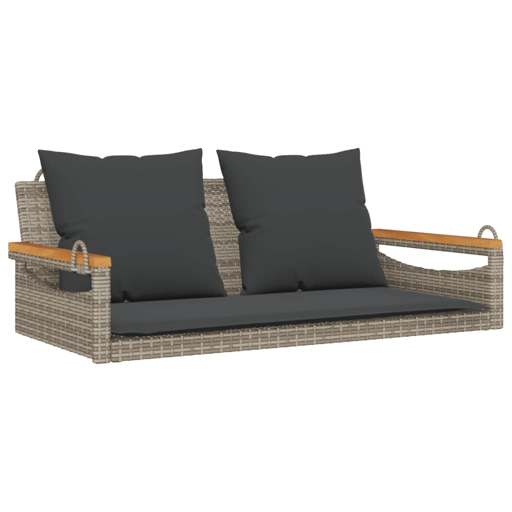 Hängebank mit Kissen Grau 109x62x40 cm Poly Rattan