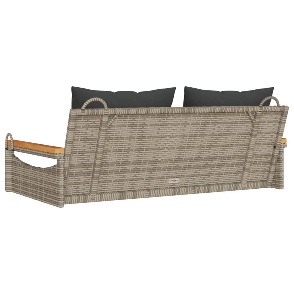 Hängebank mit Kissen Grau 109x62x40 cm Poly Rattan