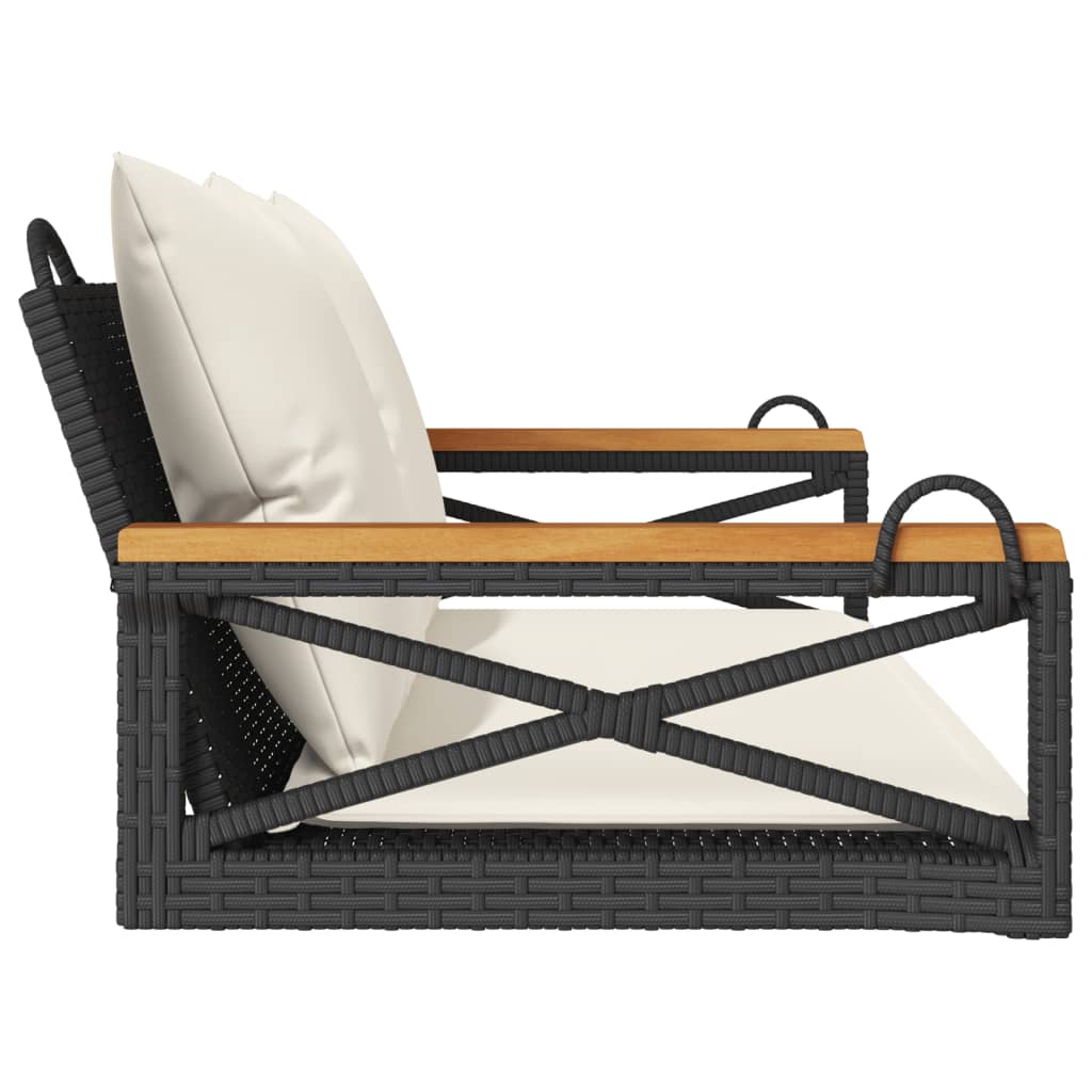 Hängebank mit Kissen Schwarz 109x62x40 cm Poly Rattan