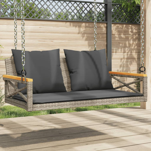 Hängebank mit Kissen Grau 109x62x40 cm Poly Rattan