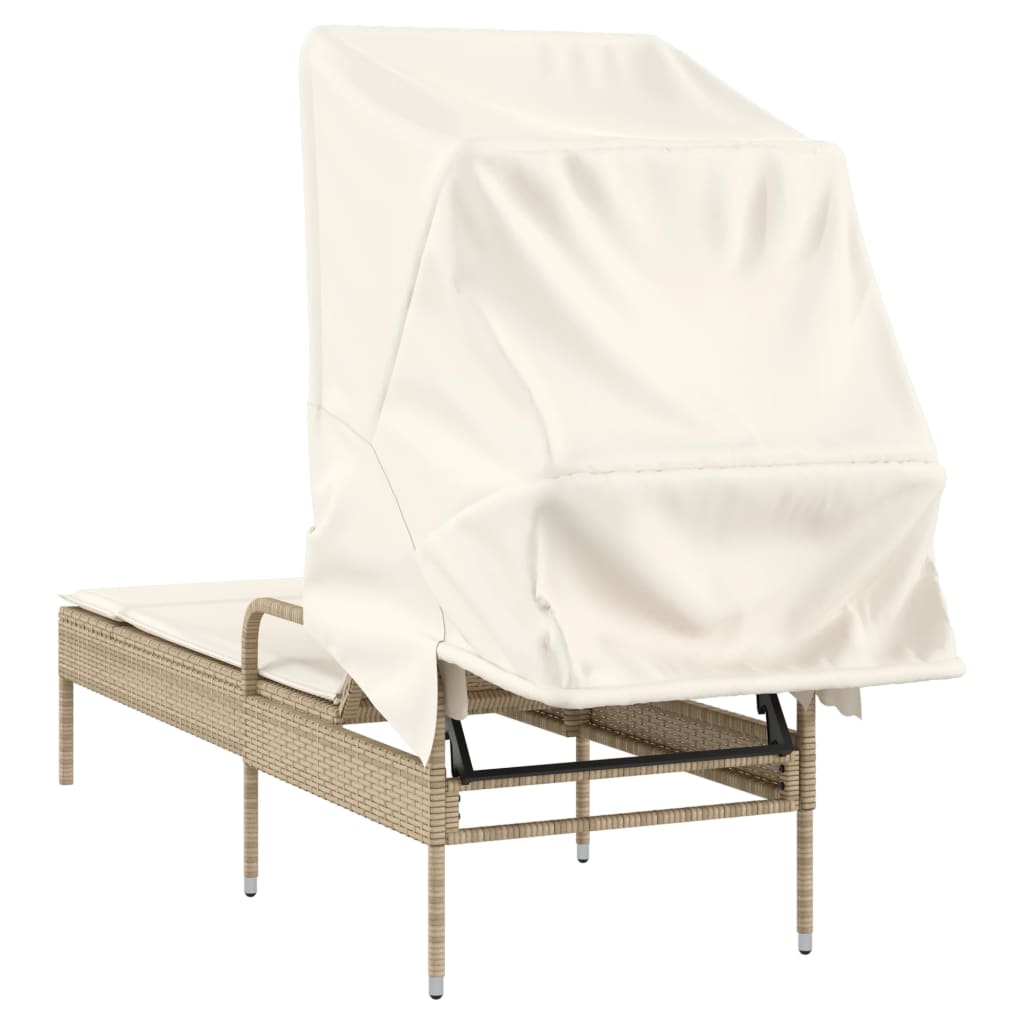 Sonnenliege mit Dach Beige Poly Rattan