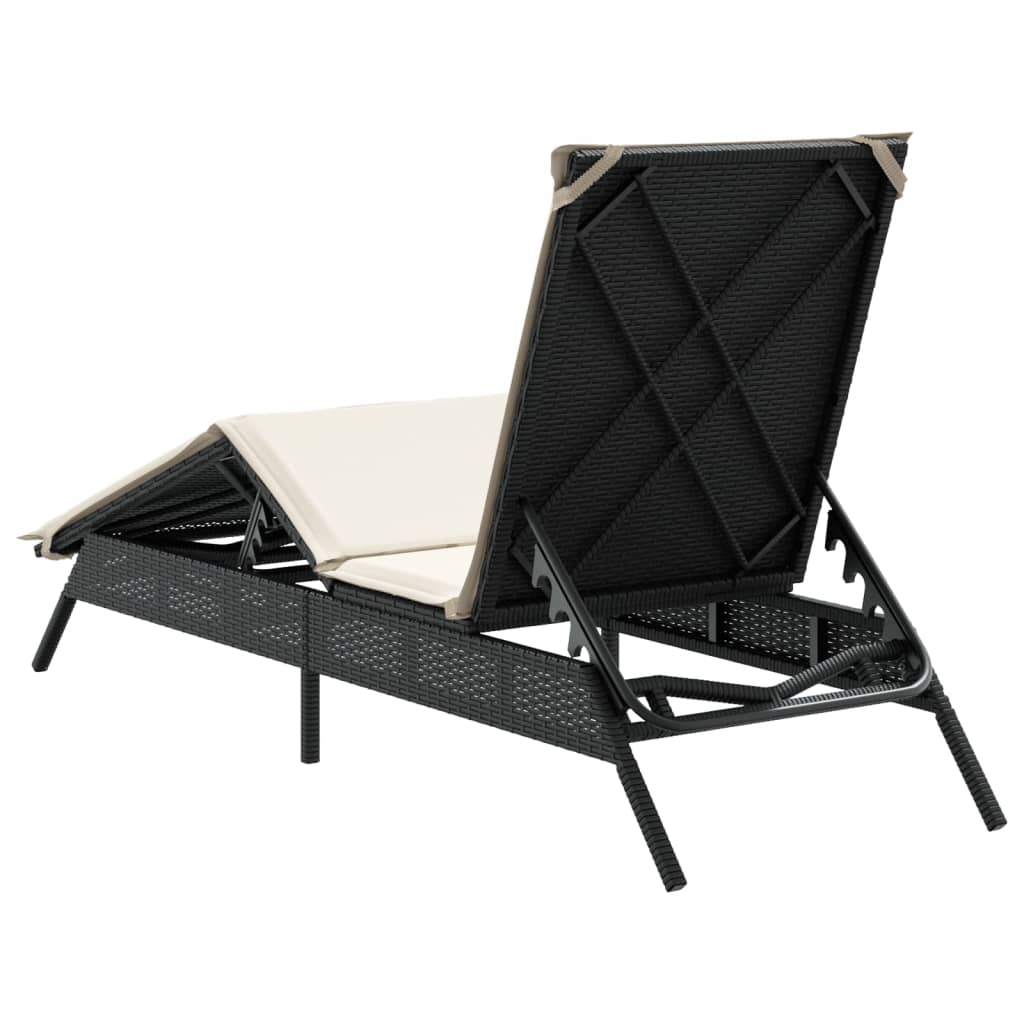 Sonnenliege mit Auflage Schwarz Poly-Rattan