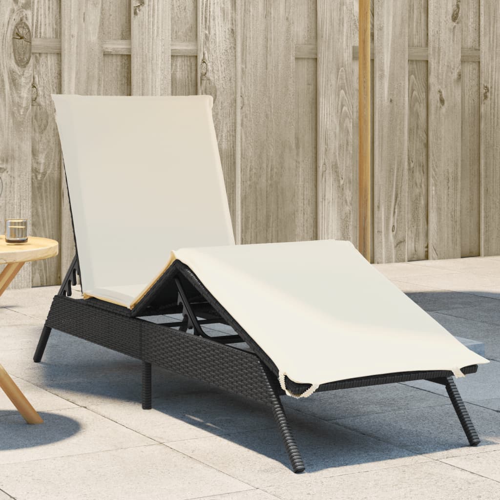 Sonnenliege mit Auflage Schwarz Poly-Rattan