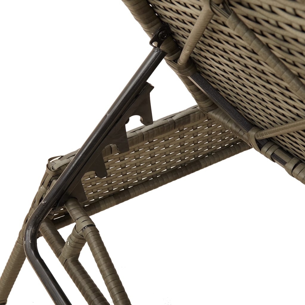 Sonnenliegen 2 Stk. mit Tisch Grau Poly Rattan