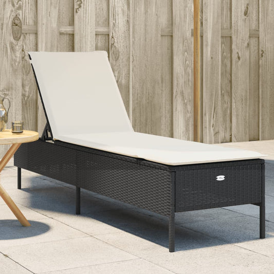 Sonnenliege mit Auflage Schwarz Poly-Rattan