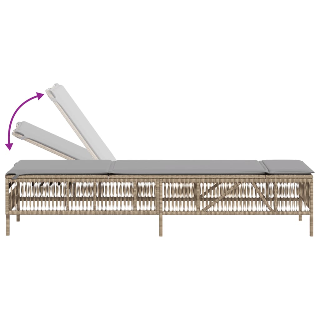 Sonnenliegen 2 Stk. mit Tisch Beige Poly Rattan