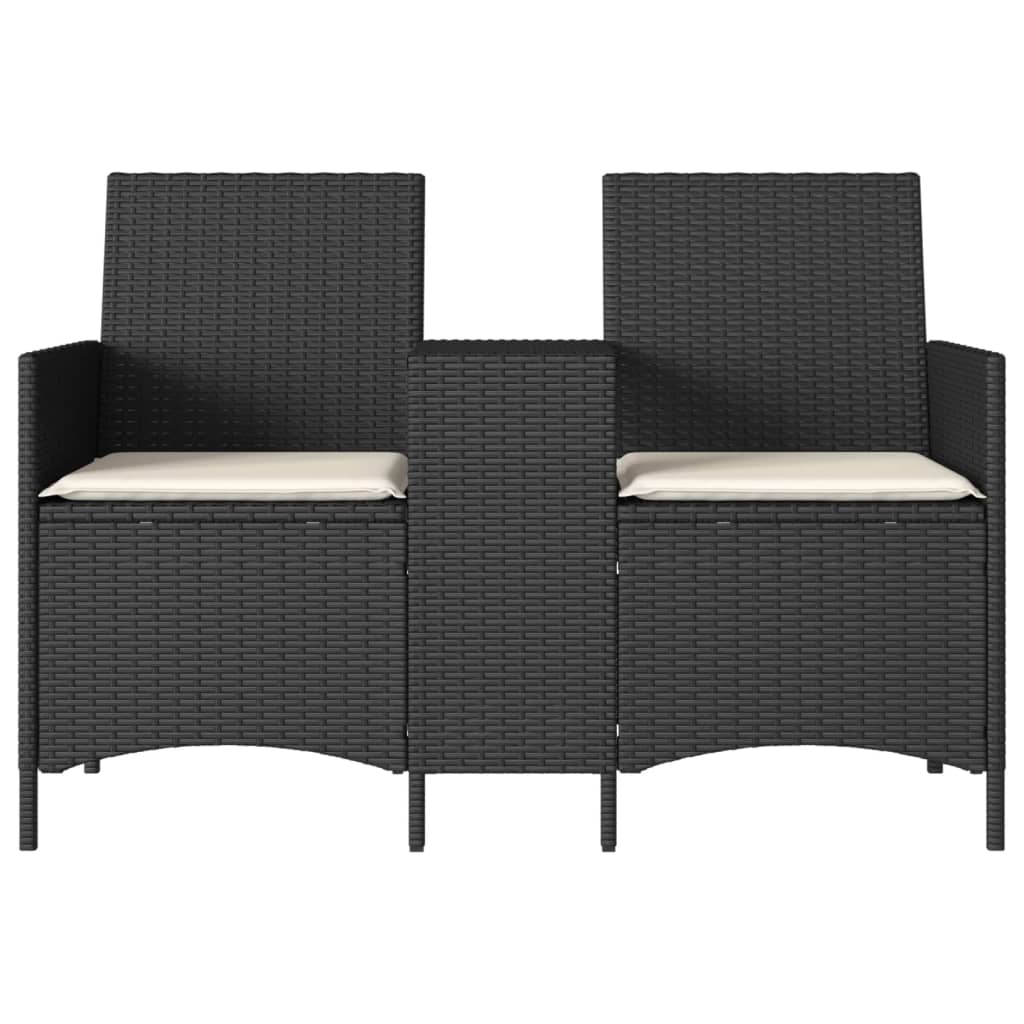 Gartensofa 2-Sitzer mit Tisch und Kissen Schwarz Poly Rattan