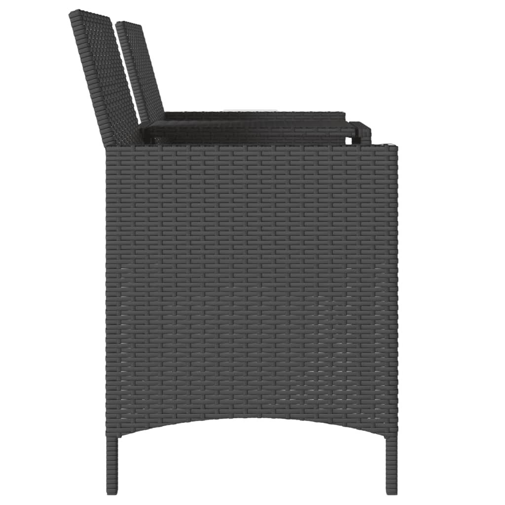 Gartensofa 2-Sitzer mit Tisch und Hockern Schwarz Poly Rattan