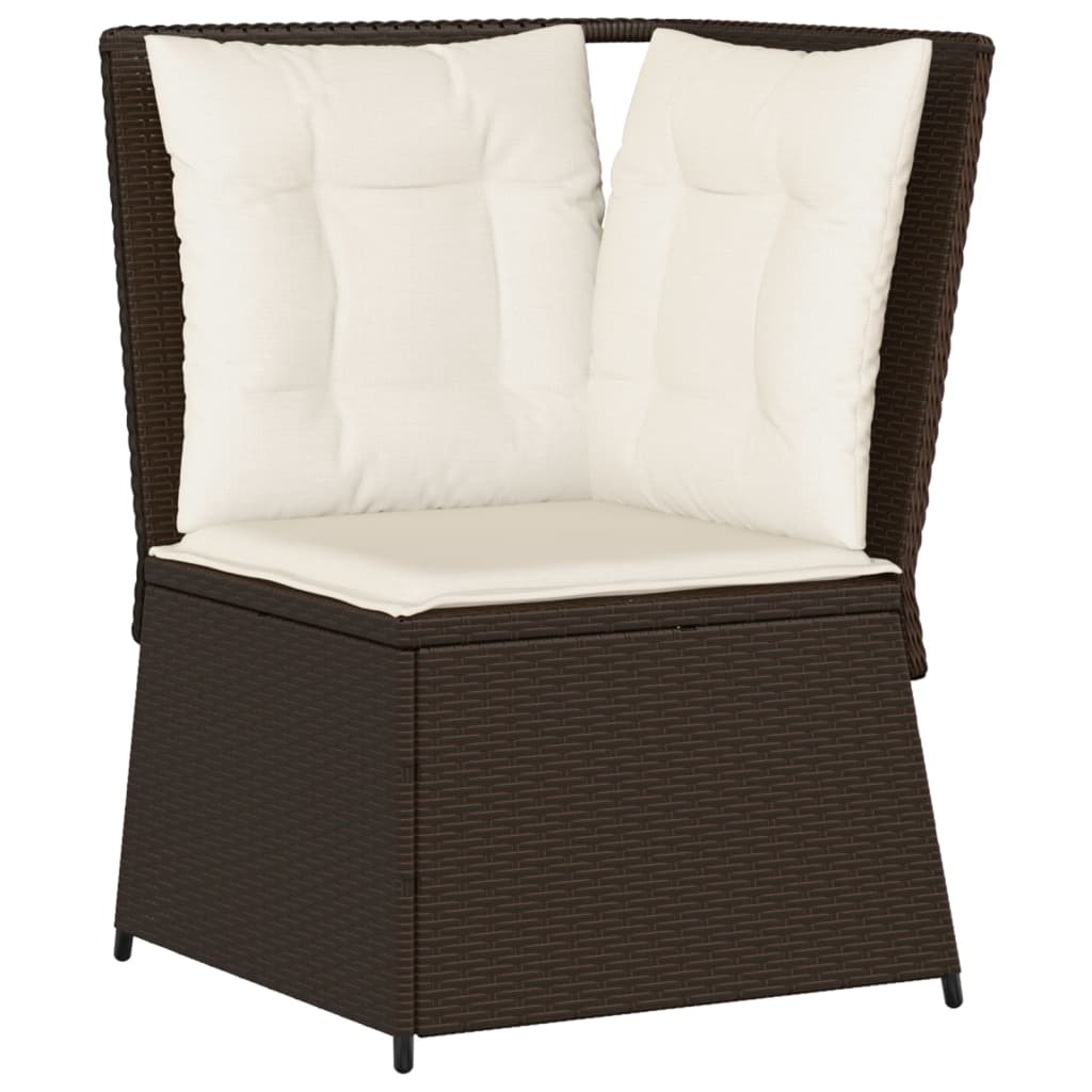 Garten-Ecksofa mit Kissen Braun Poly Rattan