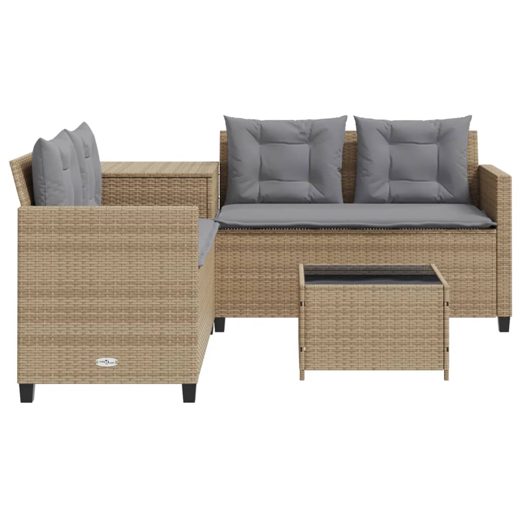 Gartensofa in L-Form mit Tisch und Kissen Beige Poly Rattan