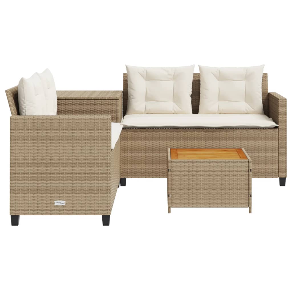 Gartensofa in L-Form mit Tisch und Kissen Beige Poly Rattan