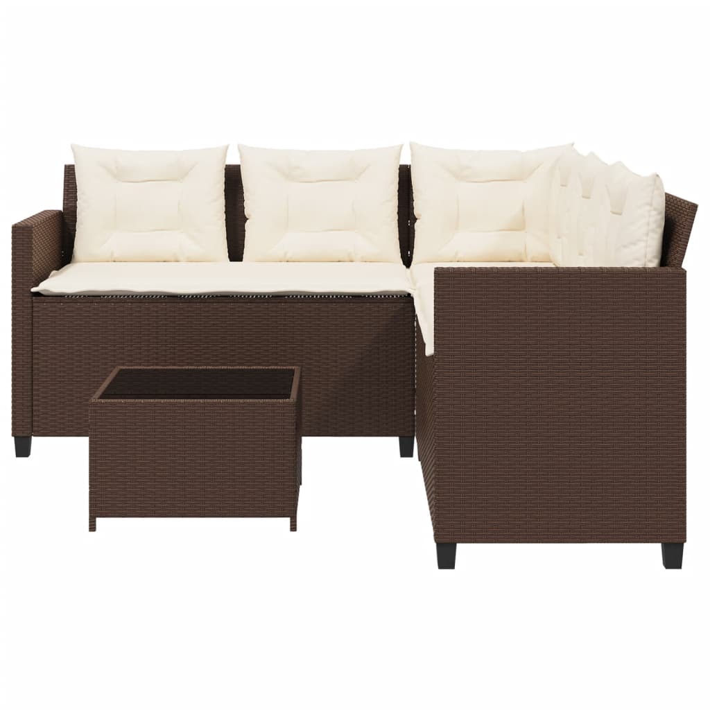 Gartensofa in L-Form mit Tisch und Kissen Braun Poly Rattan