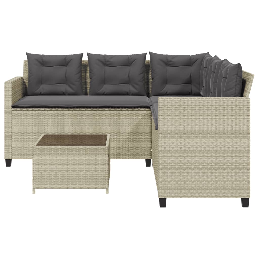 Gartensofa in L-Form mit Tisch und Kissen Hellgrau Poly Rattan