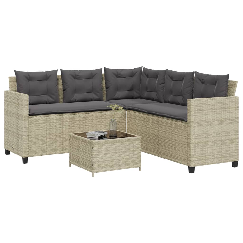 Gartensofa in L-Form mit Tisch und Kissen Hellgrau Poly Rattan